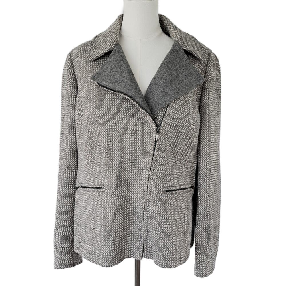 TALBOTS Gray Tweed Wool Blend Moto Blazer Jacket Size 14W